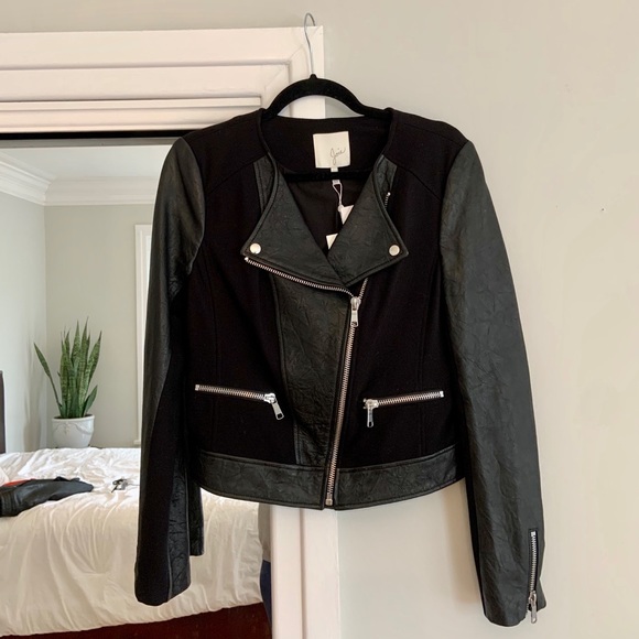 NEW Joie Iridessa Mixed Media Leather Moto Jacket - Picture 1 of 7